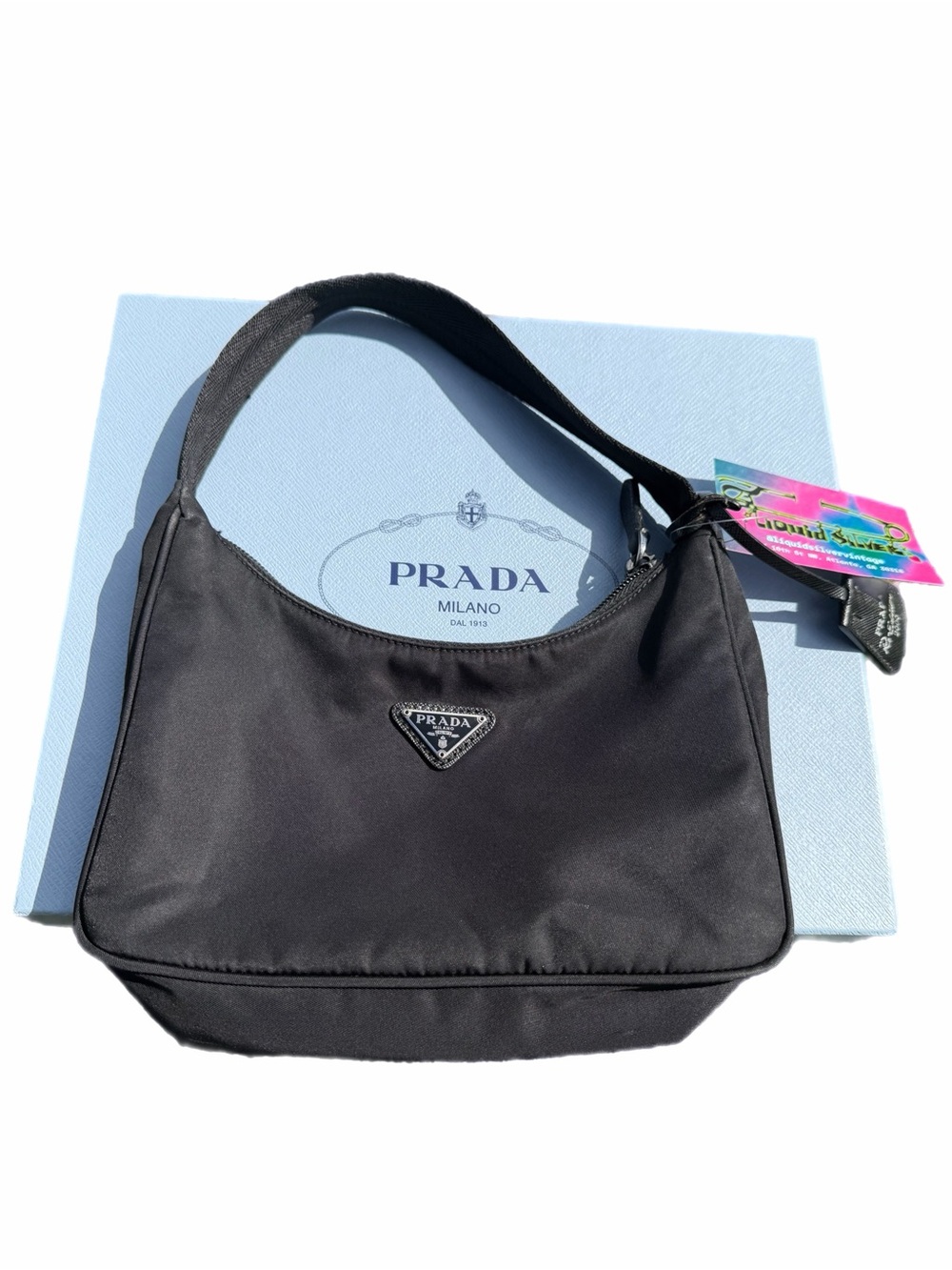 Prada Black Nylon Shoulder Hobo with Triangle Logo